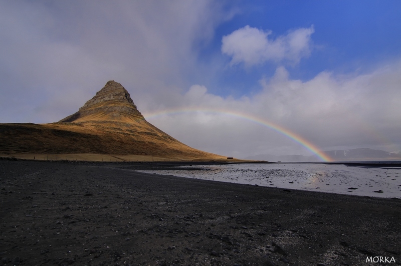 Kirkjufell, Snæfellsness, Islande (arc-en-ciel)